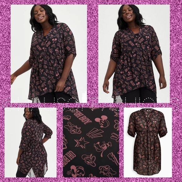 TORRID DISNEY Mickey & Friends Chiffon Lexi Babydoll Top! - Picture 3 of 7